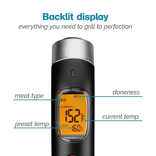 Polder Smart Probe Instant Read Thermometer, Meat Thermometer for Grilling and Cooking, Comes with 2 Removable Probes and 10 Preset Temperatures, Built-in Torch Light, Backlit Screen Digital Display