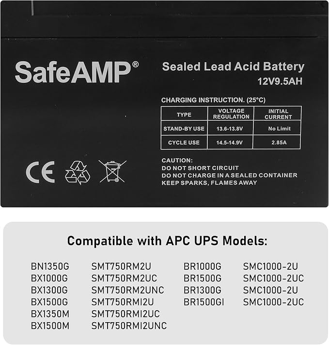 SafeAMP UPS 9Ah, 24VDC VRLA Battery Replacement APCRBC124 Compatible with APC UPS Models BR1000G, BX1350M, BN1350G, BX1000G, BX1300G.…