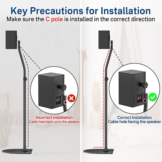 Speaker Stands for LG Rear Speakers SPQ8-S SPT8-S SPK8-S 578S1-S S78S2-S S65S3-S S55TR, Height Adjustable 33"–42" for LG Speaker Stand WR Wall Mount, Fit Keyhole & 1/4"-20 M5 M6 Surround Sound Speaker