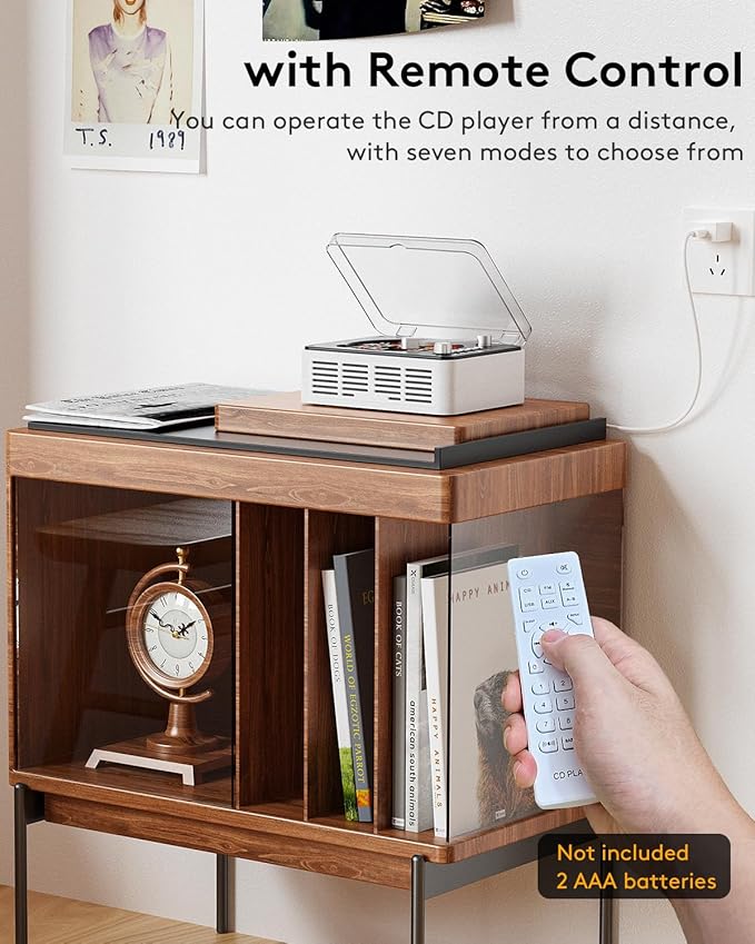 CARONSORT CD Player with Bluetooth Transmitter, Nostalgic Retro Wood Music Player, Built-in Speakers-Bass Boost, FM Radio for Home/Wired&Remote Control-White