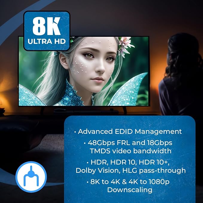 OREI 8K HDMI Splitter 1 X 4, Duplicate/Mirror Any HDMI Signal UltraHD Supports Upto 4K @ 120Hz EDID HDCP 2.3 - (BK-104)