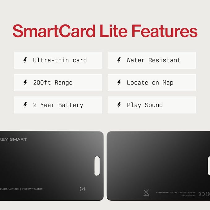 KeySmart SmartCard Lite Wallet Tracker Card, Compatible with Apple Find My App, Non-Rechargeable 2 Years Battery, Thin GPS Item Finder for Luggage Tag, Smart Bluetooth Tracking, Waterproof - 5 Pack