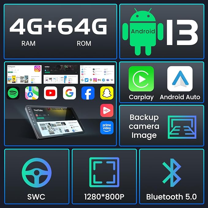 8Core 4+64G Car Radio Stereo Upgrade for Dodge Ram 1500 2500 3500 2013-2018: 7" 1280 * 800 HD Touchscreen, Wireless CarPlay Android Auto GPS Navi 1080P Backup Camera 5G WiFi Bluetooth 5.0 AM/FM SWC