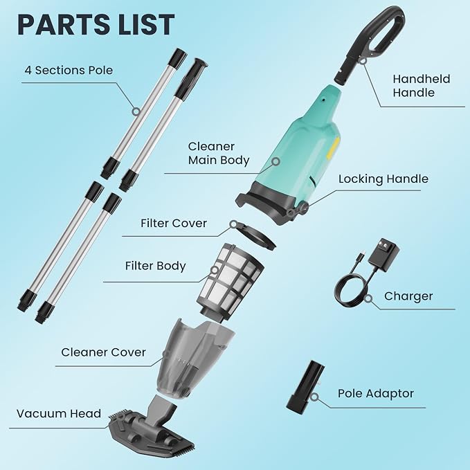 Cordless Pool Vacuum for Abound Pools & Hot Tubs, Removes Leaves Sand Debris, 18GPM Powerful Suction