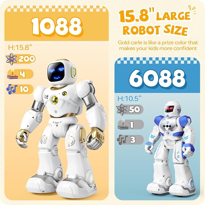 Ruko 1088 Programmable Robot Toy for Kids, Large Interactive RC Robot with App Control, STEM Learning Gift for Boys & Girls Ages 4 5 6 7 8 9, Gold