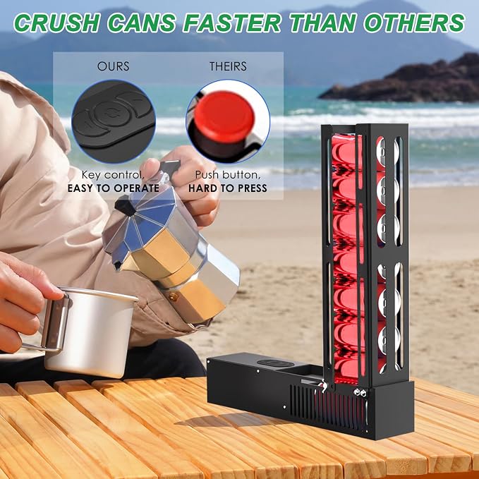Electric Can Crusher, Automatic Can Smasher Fills in 8 Cans at a Time, Heavy Duty Can Crushers for Recycling 12oz & 16oz Aluminum Seltzer, Cola, Soda, Beer Cans and Plastic Bottles