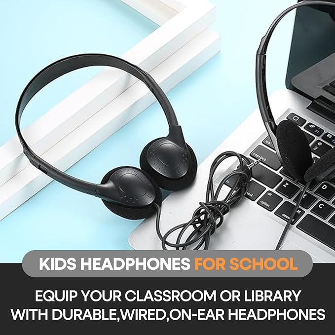 Classroom Headphones Bulk 25 Pack Class Set for School Students Kids and Adult -Sturdy Wired 3.5mm Plug (Black, 25 Pack)