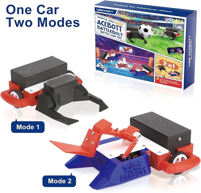 2-in-1 Football & Battle Robot Car Kit, ESP32 APP-Remote Control Battlebolt Car Fighting Robot Toy for Kids Wireless Gameplay Robotics STEM Science Kit Birthday Gift for Boys Girls Age 8+ (One Kit)