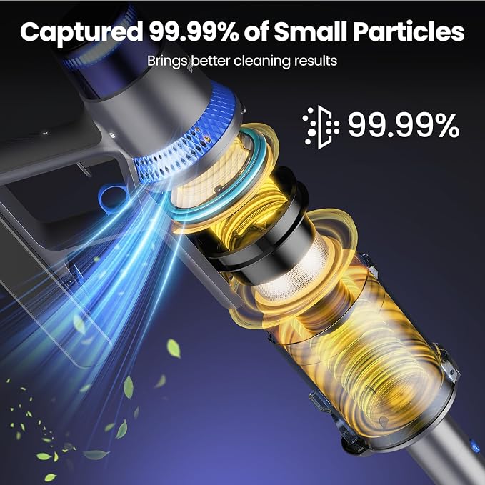 V25 Cordless Vacuum Cleaner, 680W 60Kpa Powerful Stick Vacuum with Dust Sensor, Digital Display, 4000mAh Rechargeable Battery up to 60Mins, Versatile for Pet Hair, Floor, Carpet (Navy)