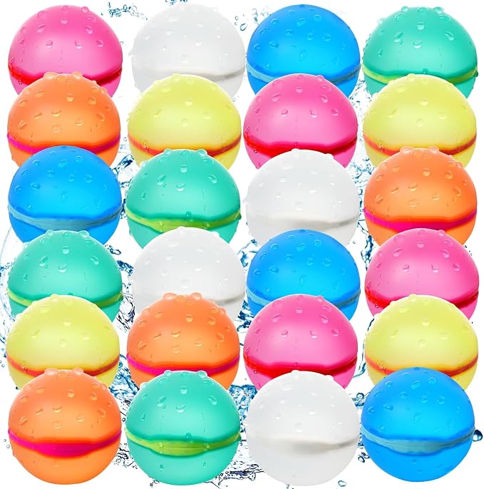 24 PCS Reusable Water Balloons, Magnetic Self-Sealing Refillable Water Bombs,Water Toys for Kids Outdoor Summer Pool Beach (24 PCS)
