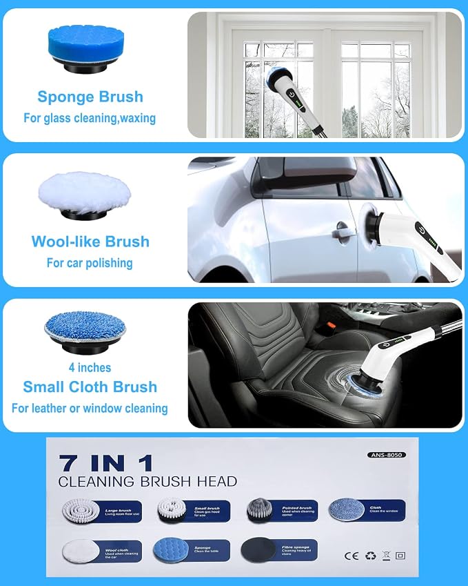 Leebein ANS-8050 Electric Spin Scrubber + Extra 7PCS Replacement Brush Heads