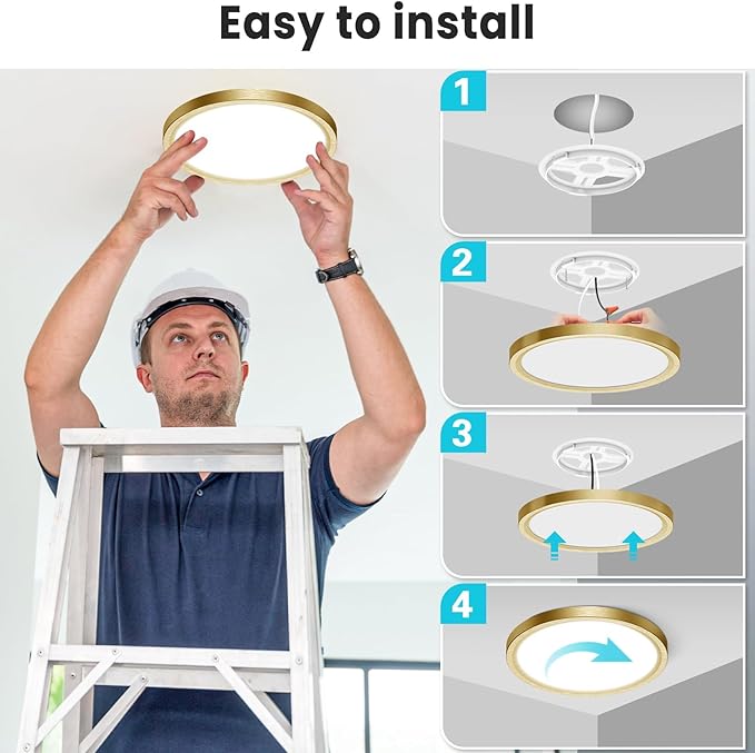 libtit 7 Inch Golden Flush Mount Ceiling Light, 15W Aureate Ceiling Light Fixture, 3000K/4000K/6500K Color Selectable, Gilded Round Ceiling Lighting for Bedroom Kitchen Pantry