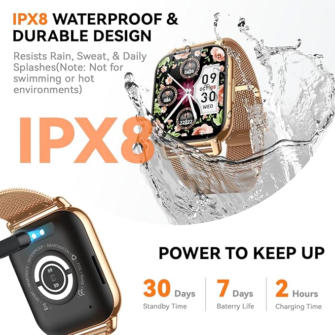 Smart Watch for Women (3 Bands), Fitness Tracker with Bluetooth Calls, IPX8 Waterproof Smartwatch for Android iPhone, 112+ Sport Modes, Heart Rate/Sleep/SpO2 Monitor, Gold