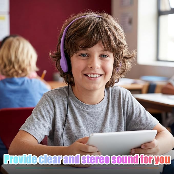 Frienda 48 Pack Classroom Headphones Bulk, Wired School Headsets for Students, Stereo Headphones with 3.5 mm Plug for Classroom, Online Learning, Library(Classic,Blue, Purple, Orange, Yellow)