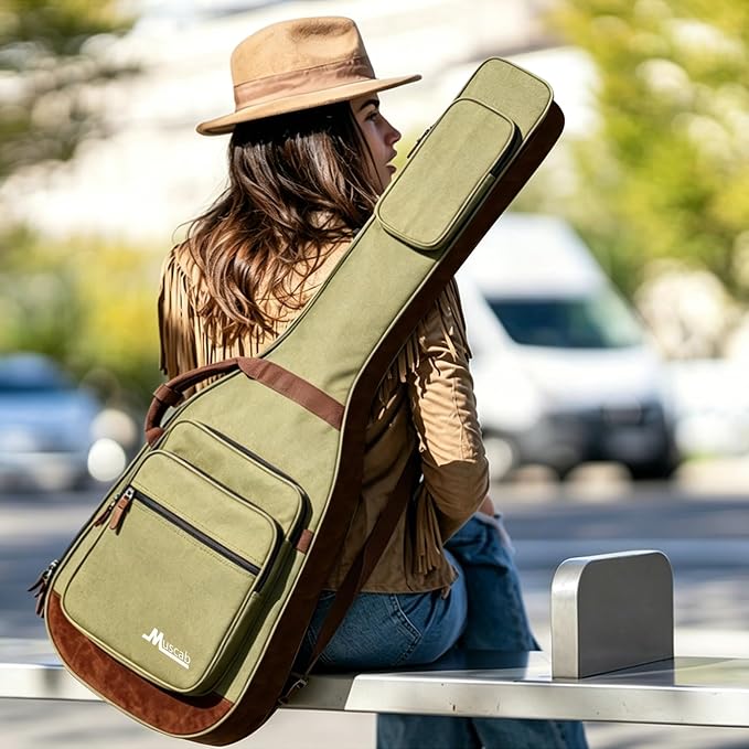 Bass Guitar Bag 0.5 Inch Padding Bass Guitar Case, Bass Electric Guitar Gig Bag Backpack with Neck Strap and 4 Pockets, Green