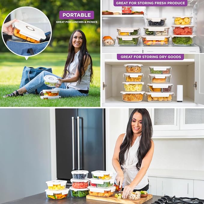 HOLDN’ STORAGE Vacuum Food Storage Containers, Set of 9 Glass Containers with Electronic & Manual Pump - Keep Food Fresh Longer, BPA-Free Glass, Leak-Proof, Ideal for Meal Prep, Marinating