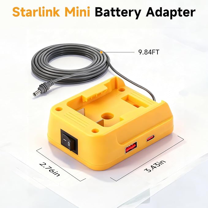 Starlink Mini Battery Adapter Compatible with DeWalt 18V-20V Battery, 9.84FT 18AWG Starlink DC Electronic Power Cord with Independent Button and Low Voltage Protection for Starlink mini Batteries