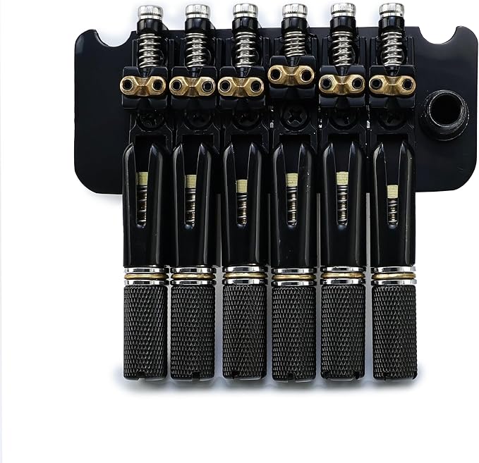 10.5mm Headless Electric Guitar Bridge Brass Block Saddle Hardened Steel Plate 2 point tremolo bridge for 6 String Headless Electric Guitar Replacement parts(Black Tailpiece Nut)