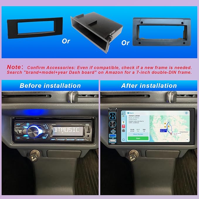 Single DIN Car Stereo Radio with Wireless Apple CarPlay & Android Auto, 6.9" IPS 1280x600 Touchscreen, Bluetooth 5.2, FM Radio, Backup Camera, 1 DIN Head Unit, 180W Subwoofer Out, Type-C Fast Charging