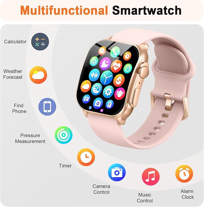 Smart Watch, 2.01" AMOLED Curved HD Full Touch Screen, Compatible with iOS & Android for Daily Workout Business Gift, Fitness Tracker with 24/7 Heart Rate/Sleep Monitor, IP68 Waterproof Watch Pink