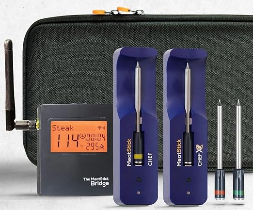 MeatStick Wireless Meat Thermometer Bundle with WiFi Bridge | Chef & Chef X Sets, 4 Probe Smart Cooking System for Grill, Smoker & Oven