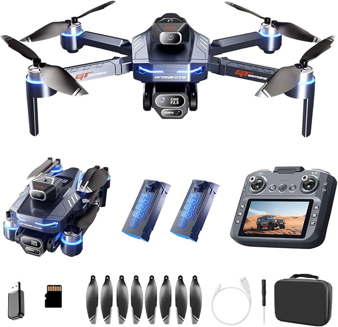 FPV Drone with HD Camera for Adults, RC Drones with 5 Inch LCD Screen on Controller, Brushless Motor, Follow Me, Auto Return, Waypoint Fly, Foldable RC Quadcopter with SD Card & 2 Batteries & Portable Carrying Case, Under 250g Indoor Outdoor Aerial Pho...