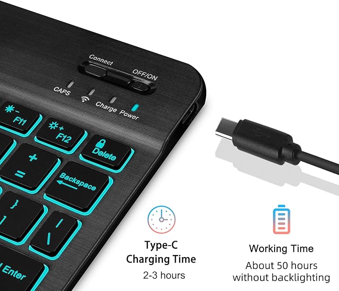 EAMPANG Case with Keyboard for Samsung Galaxy Tab A9 Plus 11 inch (SM-X210/X215/X216/X218),7 Color Rainbow Backlight Detachable USB-C Keypad Magnetic Case with Pen Slot for Tablet A9+ 5G Dark Black