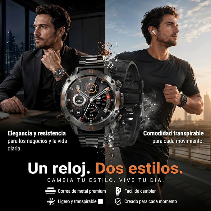 WalkerFit Rugged Military Smart Watch for Men, 1.43" AMOLED Tactical Fitness Tracker (Answer/Make Call), 5ATM Waterproof, Heart Rate/SpO2/Sleep Monitor, 178+ Sports Modes, for Android iPhone, 2 Bands