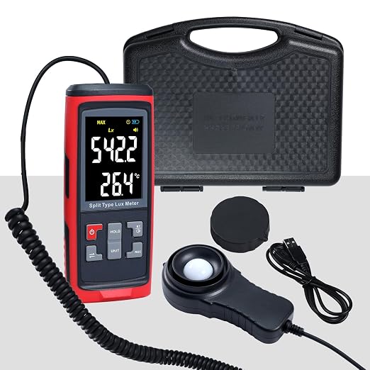 Light Meter Digital Illuminance Meter with Ambient Temperature Measuring and Recording, Bluetooth Lux Light Meter with 32,752 Groups Data Logging, Handheld Photometer Lumens LED Brightness Tester