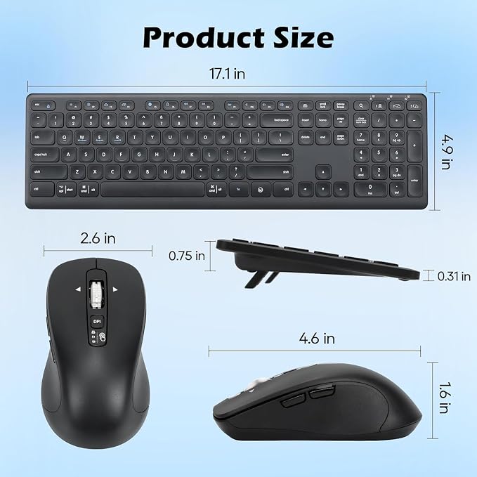 CITLLA Wireless Keyboard and Mouse Combo, Scissor-Switch Keys, 2-in-1 USB Receiver and Two Bluetooth, Multi Device Silent Design for Computer, Laptop, MacBook and iPad (Pure Black)