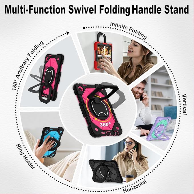 WESOROL Case for T-Mobile Revvl Tab 2 10.1 inch 2025 Release, Heavy Duty Shockproof Full Body Protective Cover with 360 Rotating Stand and Shoulder Strap,Black Rose