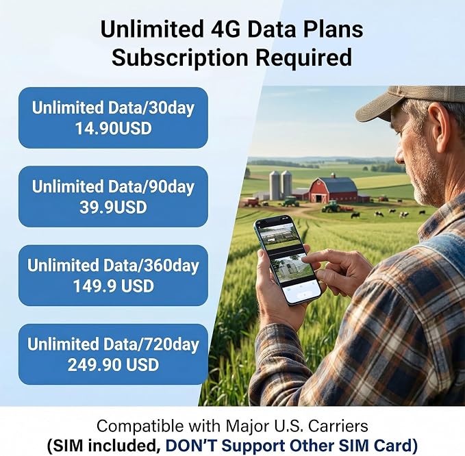 2K Dual Lens 4G LTE Solar Outdoor Security Camera, No WiFi Needed | 24/7 continuous recording,10W solar panel,13500mAh battery,human auto tracking,Ideal for farm&construction site,cabin,barn