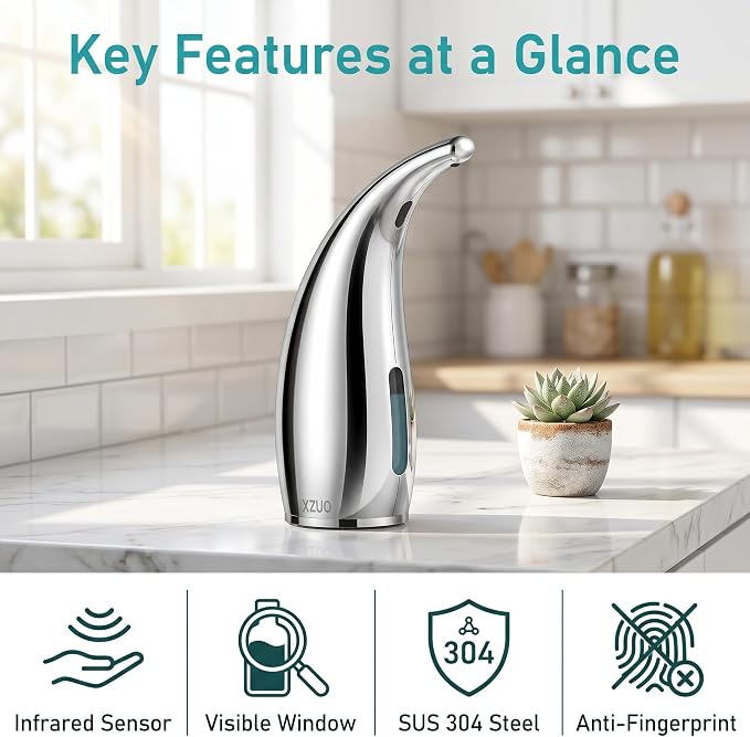 Automatic Soap Dispenser,4 Adjustable Levels Touchless Hand Sanitizer Pump with Infrared Sensor, Countertop Electric Soap Dispenser for Bathroom,Kitchen(TS2012) (Silver-Pink-Blue)