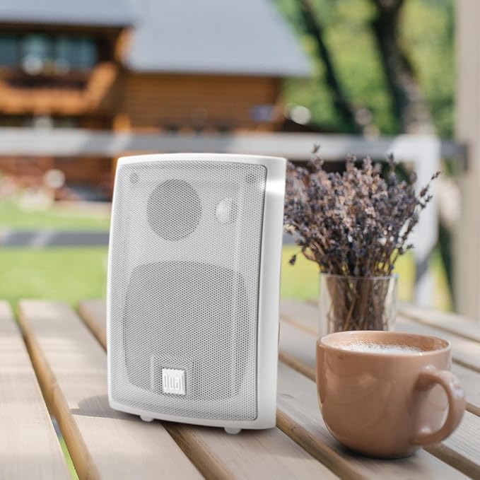 Dual Electronics LU43PW 4" 3-Way High Performance Outdoor Indoor Wired Speakers | Effortless Set Up | Home, Pool, Patio, Garage Use | Weather & UV Resistant | Expansive Stereo Sound Coverage | White