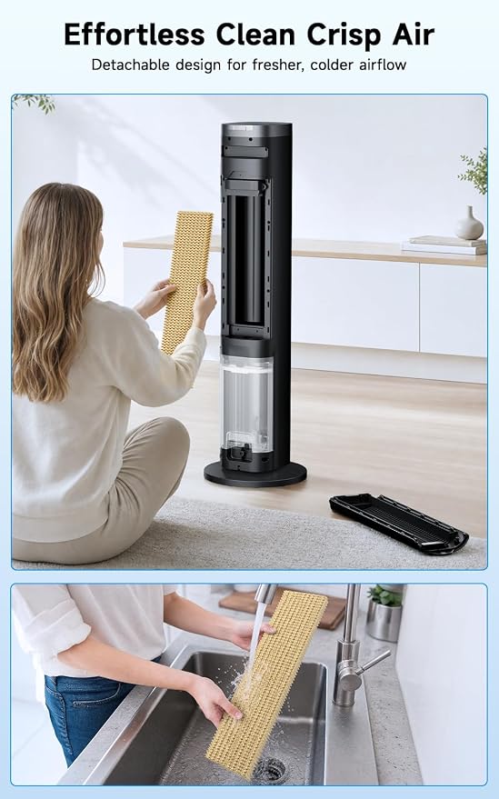 Windowless Portable Air Conditioner w/ 5 Mode&3 Speed, 12H Timer, 120° Oscillating Evaporative Air Cooler, LCD Touch Control & 28FT Remote, 4L Water Tank Swamp Cooler Air Conditioner for Room