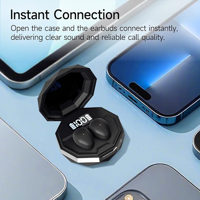 Sleep Earbuds for Side Sleepers, Mini Invisible Wireless Bluetooth 6.0 Micro Sleep Headphones, Hidden Earbuds with LED Screen for Small Ears Sleeping Working, Exercise, Hiking - Black