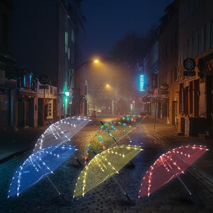 LED transparent luminous umbrella with flashlight creates dreamy atmosphere for you,light up umbrella is suitable for birthday, wedding and Christmas party (Multicolored light)