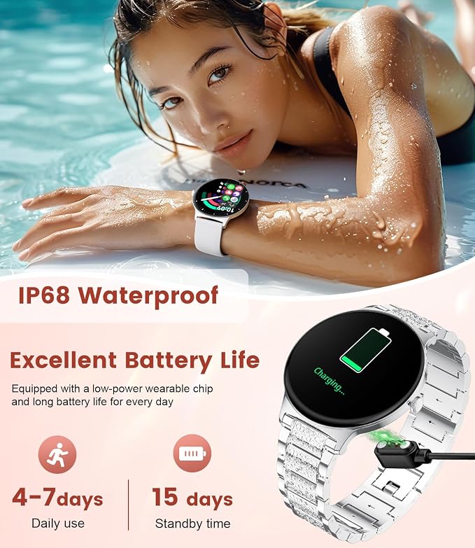 LIGE Ultra-Thin Smart Watch for Women,1.43" Always-on Display Smart Watch with Bluetooth Call,Health Tracker 100+ Sports Modes, Mutifuction Women Smartwatch for Android iOS 2 Straps(Silver)