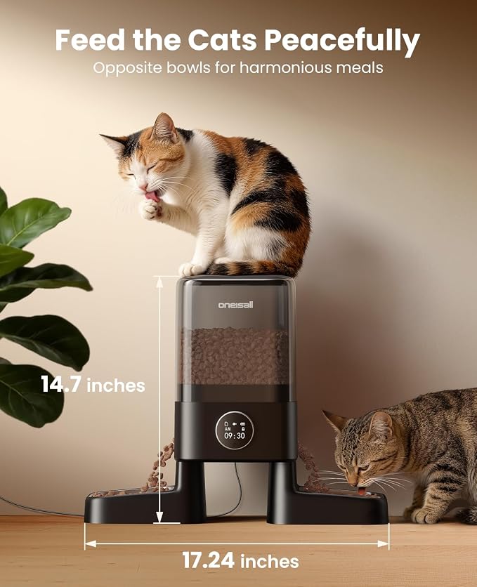 oneisall Automatic Cat Feeder with Camera for 2 Cats, 1080P HD Night Vision, 20 Cups/5L Cat Feeder Automatic, 2-Way Audio, Motion-Activated Alerts, 5G WiFi APP Remote Control Pet Feeder