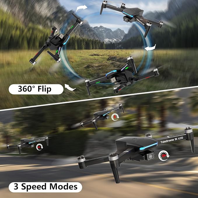 Toladrone TD31LCD Drone with Camera for Adults, Drones with LCD Screen Remote Control, Real-time Transmission, Brushless Motor, Fine Tuning Function, Headless Mode, Foldable Drone for Beginners
