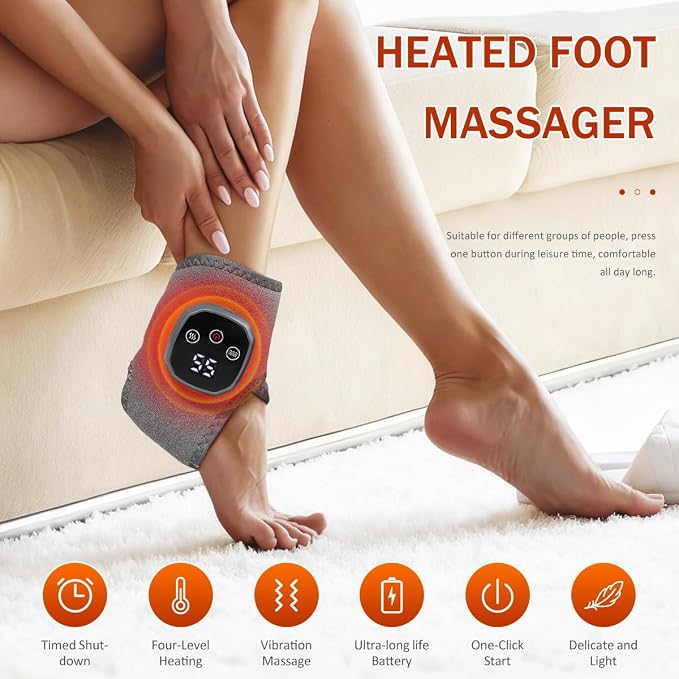 New Triple Method Massager, Electric Foot and Ankle Massager Heated Wrap with 3 Vibration Modes & 4 Heat Levels, Smart Timer, Cordless Portable Design for Home, Travel Use (black-2pack)