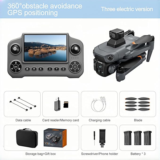 GPS Drone with 8K Camera for Adults, Obstacle Avoidance, 5G Large Screen Controller, Follow Me, 3 Batteries 75 Min Flight Time, 50x Zoom, Brushless Motor, Under 249g (Deep Space Grey)