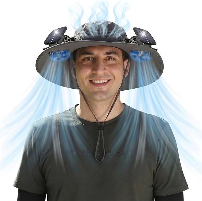 Hat with Fans Solar Power for 2026 Soccer Events, Solar Powered Fan Hat, Outdoor Cooling Sun Hat Men Women