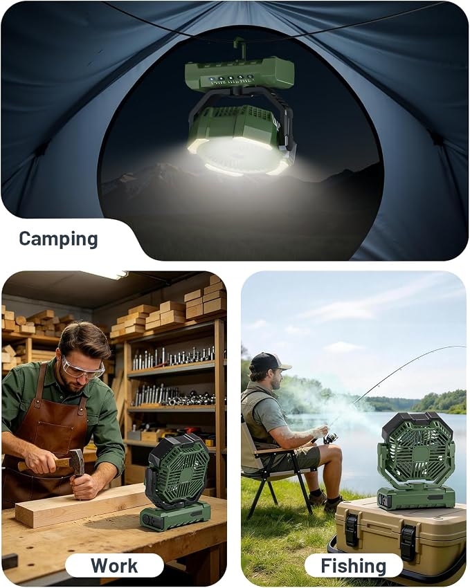 Misting Fan, Portable Camping Fans with 9oz Water Tank, 24000mAh Rechargeable Fan with 4 Speed, Battery Powered Fans with 120H Cooling, Last 5H Mist, 2 Mist Modes, Light, Outsides/Summer Essential