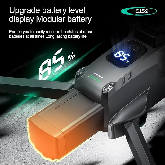 ikaufen S159 Drone with Built-in 5.9in screen control, GPS positioning, brushless motor, optical flow positioning, ESC camera, obstacle avoidance function, body tips power consumption+2 Battery(S159 screen control+ 2 Battery White)
