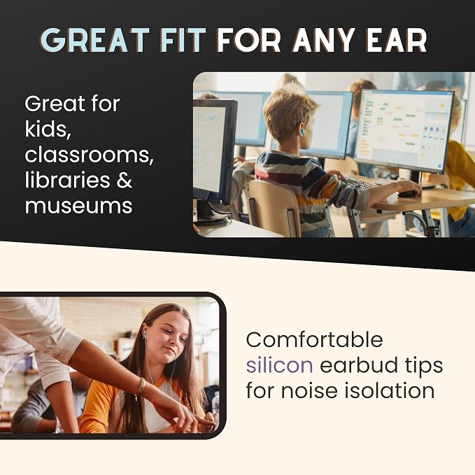 JustJamz Bulk Earbuds 100 Pack | Basic Ear Bud, Black Dot in-Ear Earphones, Disposable Headphones, Class Headphones Set for Students, Earphones for Class, Kids, Classroom, Library, Wired Earbuds