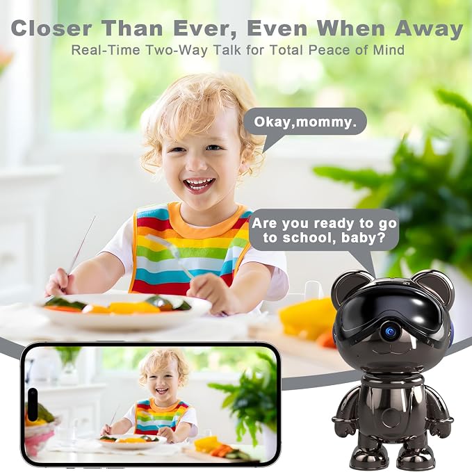 Cute Bear 3K Security Camera – Indoor WiFi Baby Monitor & Pet Camera with AI Motion Tracking & Auto-Follow, 5MP Pan/Tilt, Anti-Glare IR Night Vision, Privacy Mode, Works with Alexa & Google Home(TDB5)