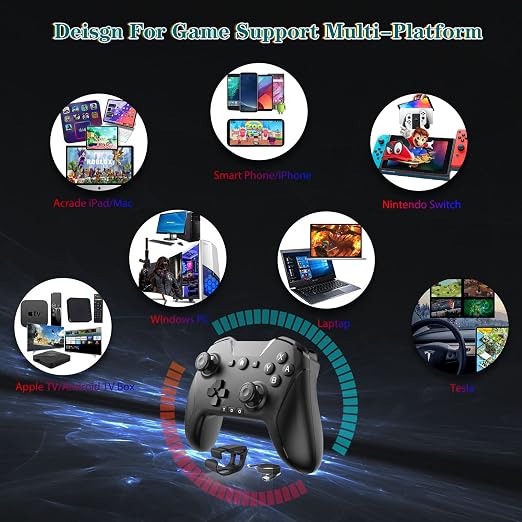 Bluetooth Controller for Switch/Mac/PC/Steam/Mobile Phone/iOS/Android//TV/iPad/Table/Apple Arcade MFi Games, switch pro controller wireless with Adjustable Dual Motion,Turbo,Macros,6-Axis,Wake Up for Black Myth: Wukong (Black) (Purple) (Black with Clip)