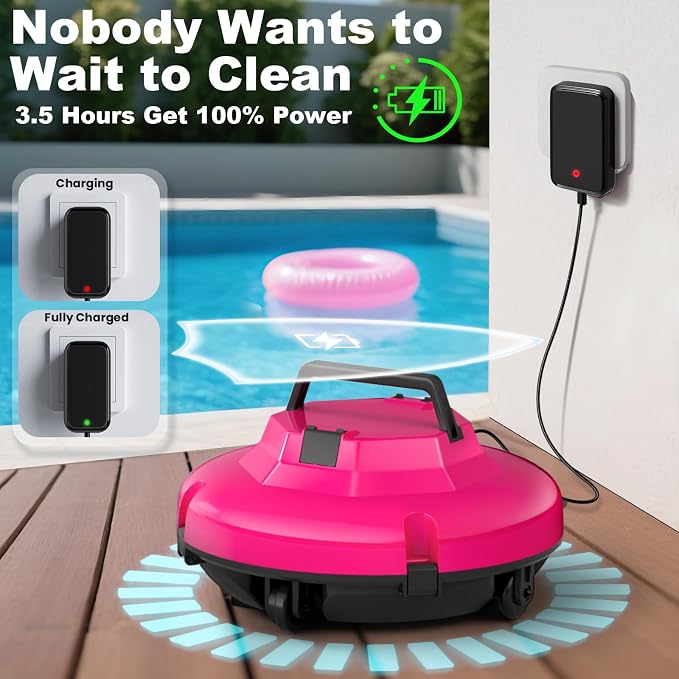 2026 Cordless Robotic Pool Cleaner - 120 Mins Automatic Pool Vacuum for Above Ground Pool & In - Ground Flat Pools up to 1000 Sq.Ft, Robot Pool Cleaner with Self - Parking Tech