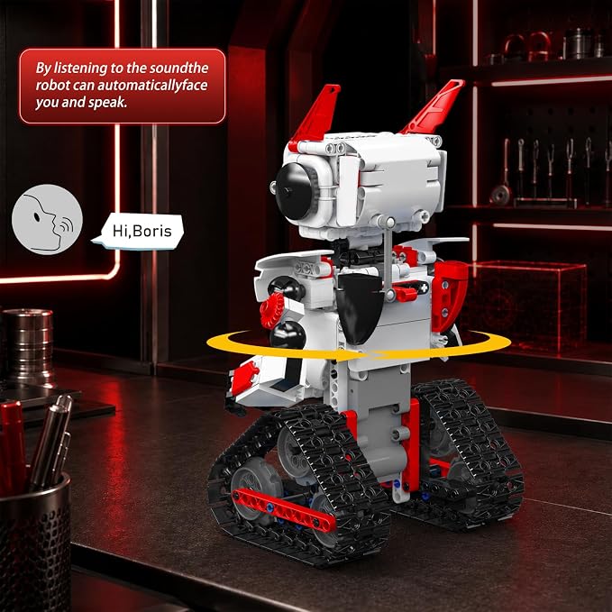 Mould King AI Robot Building Block Set, 530PCS Smart Interactive Robot with GPT Voice Control, Expressive LED Face, APP Control, STEM Educational Toy for Age 14+/Adults-Red